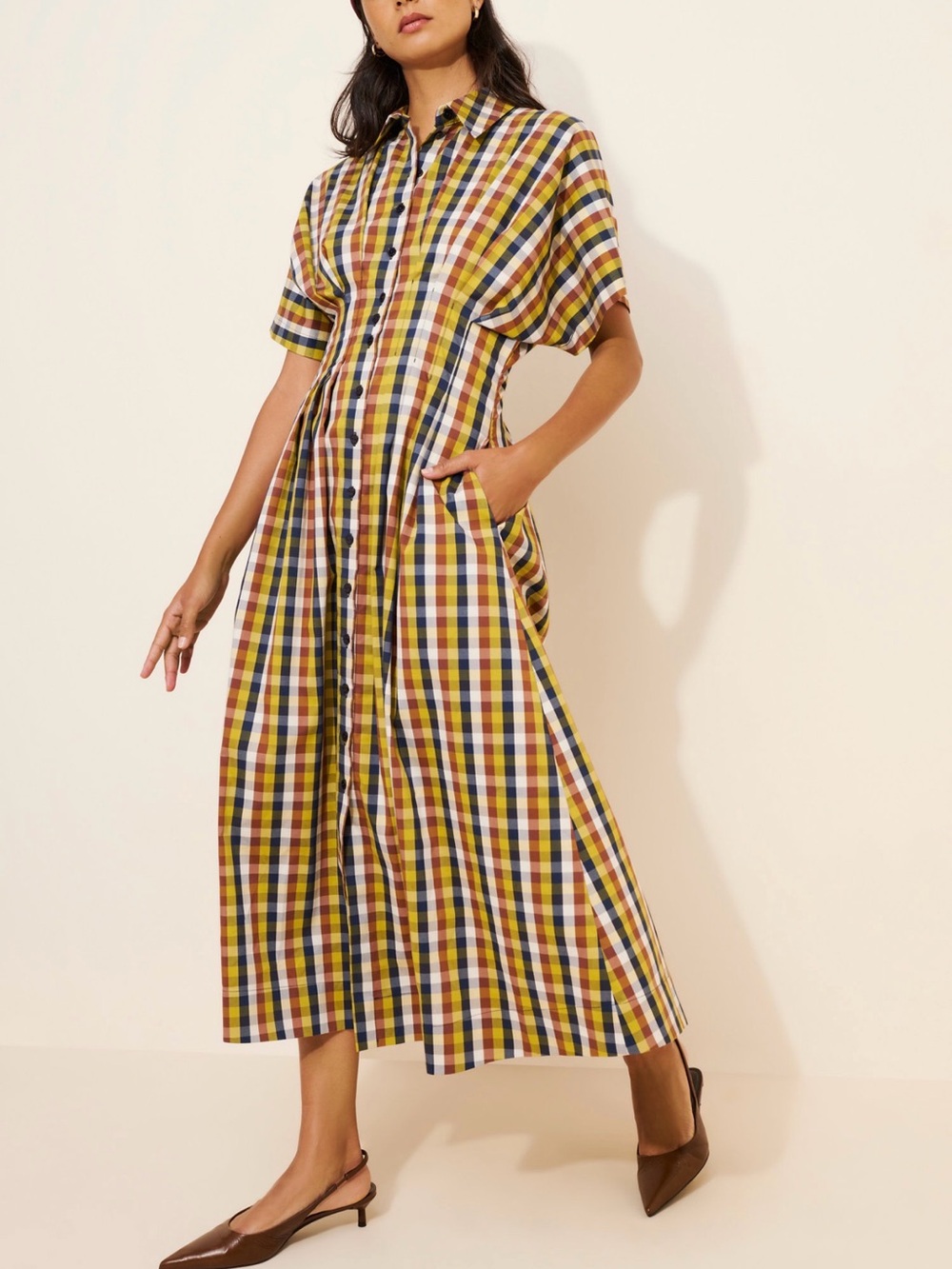 Anthropologie The Tobie Button-Front Pleated Midi Shirt Dress